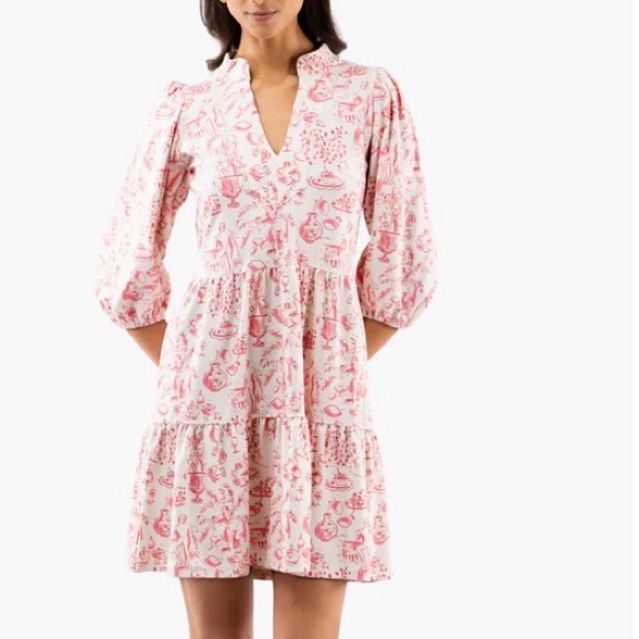 Smith & Quinn Tory Dress In Dolce Vita Size Small 3/4 Sleeves Pink White Tiered - Picture 2 of 15